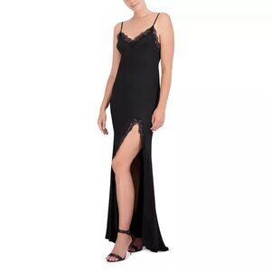 BCBGMaxAzria Lace Trim Low Back Evening Gown Black Size 2 NEW NWT